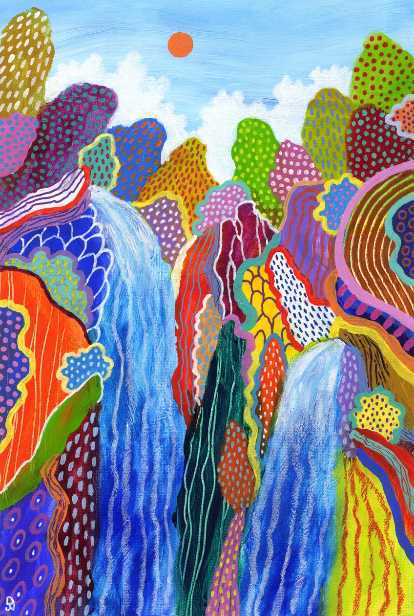 Floating World 24, 2023 (akryl og oliepastel på papir) af David Newton