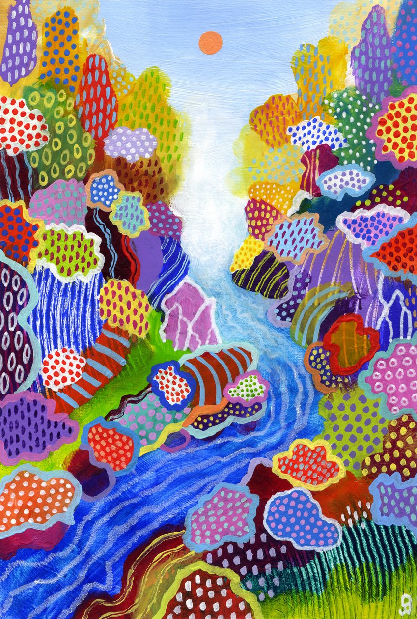 Floating World 3, 2023 (akryl og oliepastel på papir) af David Newton