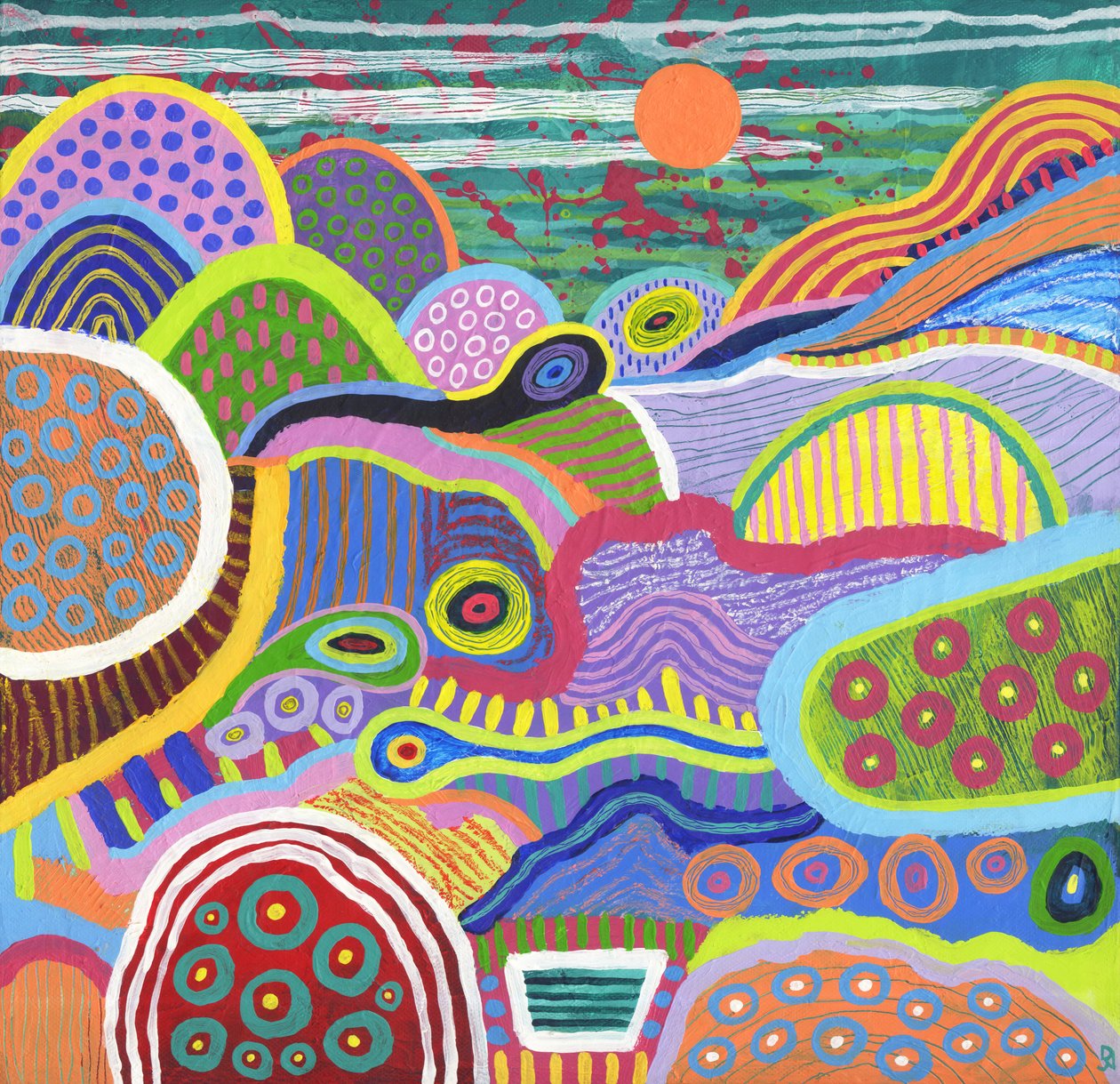 Floating World Valley, 2021 (akryl og oliepastel på lærred) af David Newton