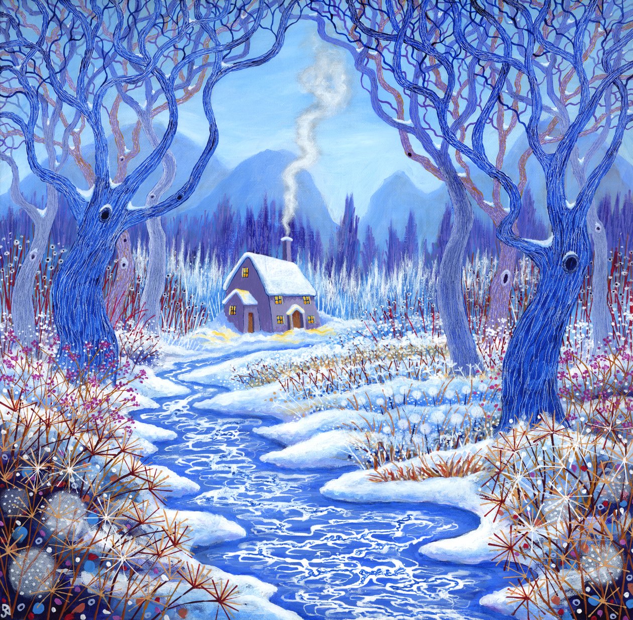 Winterberries, 2017 (akryl på lærred) af David Newton