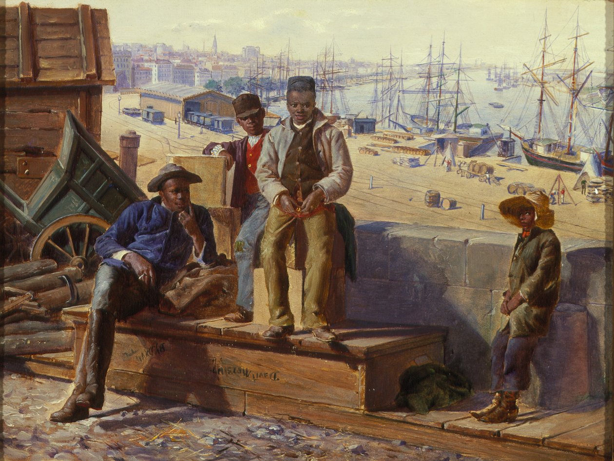 Sorte drenge på kajen, ca. 1865 af David Norslup