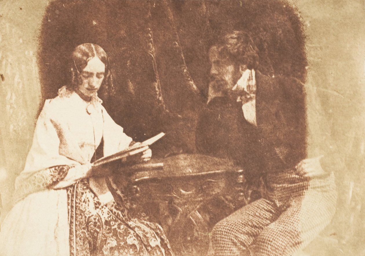 Siddende par, læser kvinde, 1843-47. Skabere: David Octavius Hill, Robert Adamson, Hill & Adamson. af Hill and Adamson