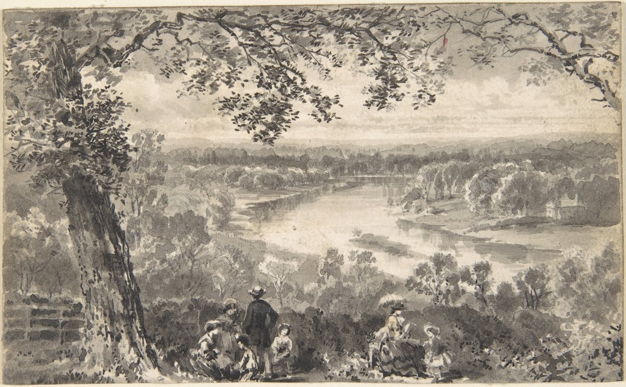 Udsigt over Themsen med figurer i forgrunden af David Octavius Hill