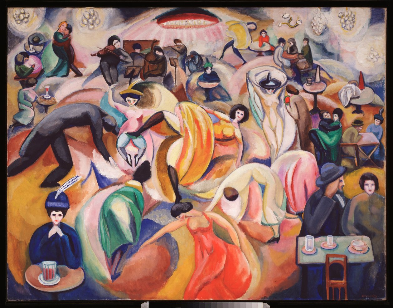 Un cabaret a Paris (A Nightclub In Paris) - Oeuvre af David Petrovich Sterenberg (1881-1948), olie på lærred af David Petrovich Sterenberg