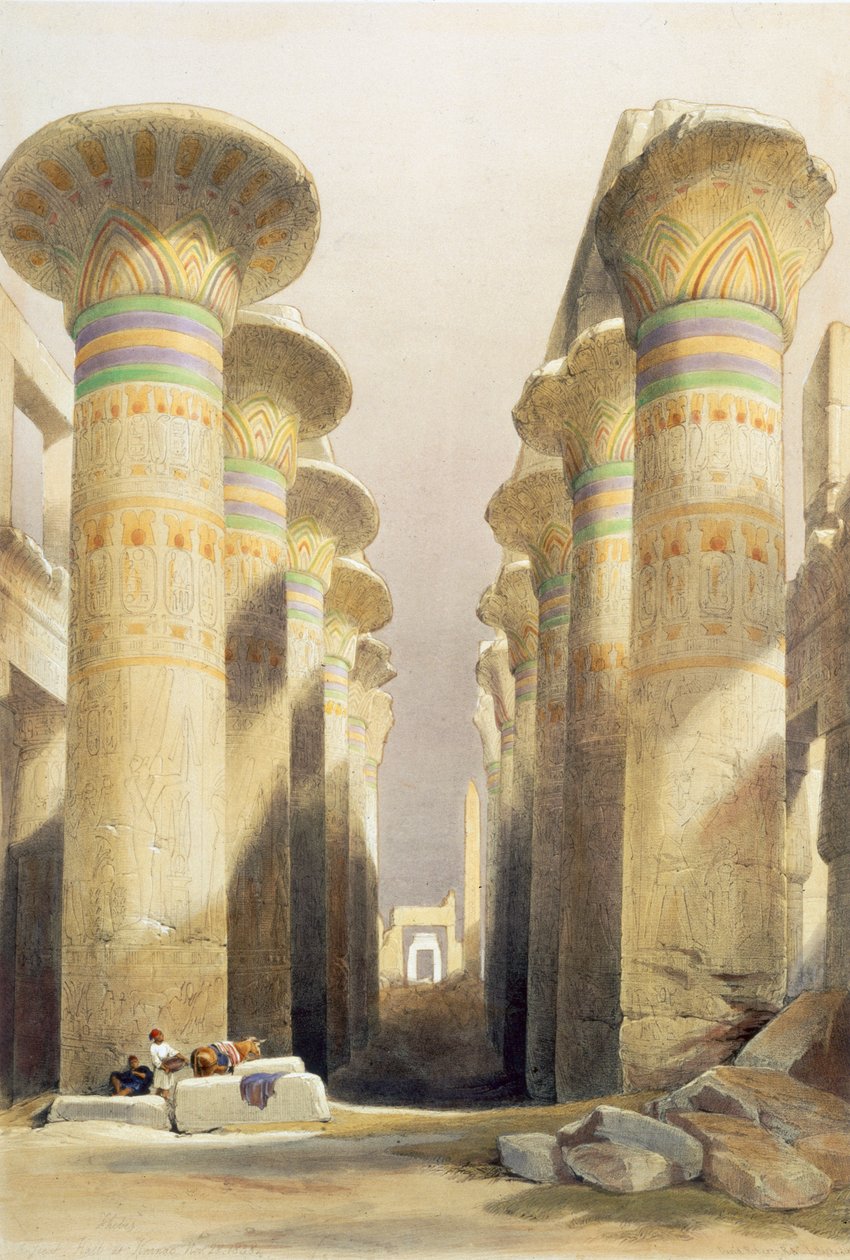 Central avenue af Great Hall of Columns, Karnak, Egypten, 1800-tallet af David Roberts