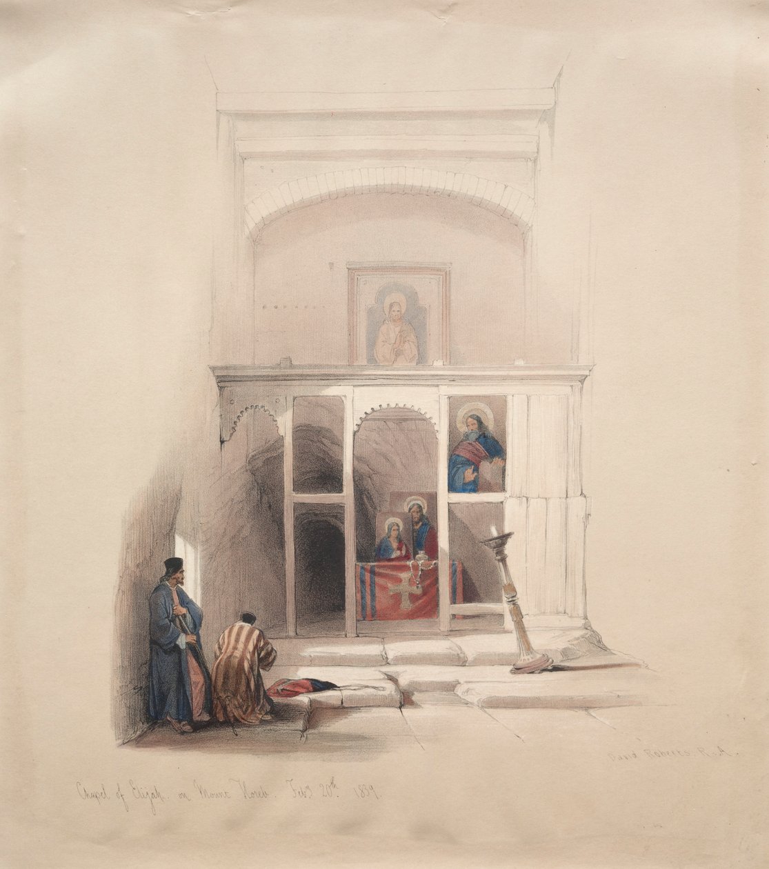 Elias kapel på Horeb-bjerget, 1839. af David Roberts