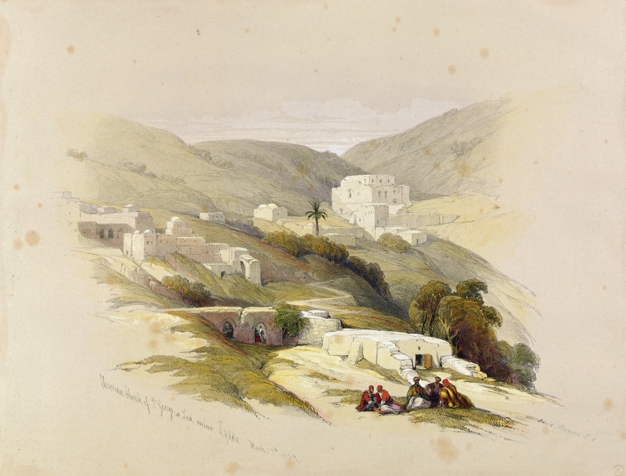 Christian Church of St. George of St. George at Lud (Ancient Lydda) 29th March 1839, fra bind II af "The Holy Land"; af Louis Haghe (1806-85) udgivet i London, 1842 af David Roberts