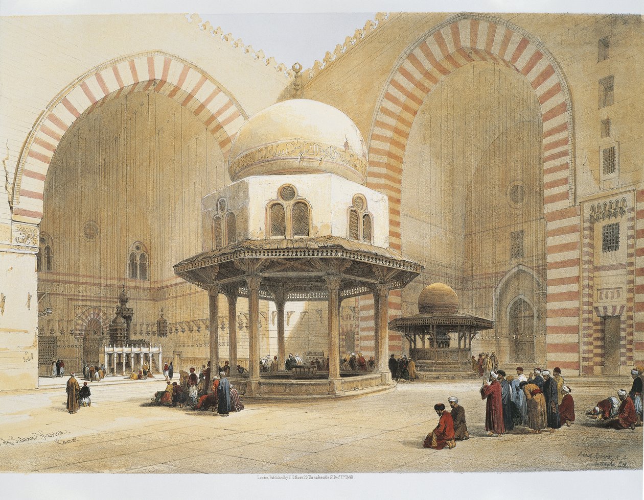 Egypten - 1800-tallet - Kairo - Sultan Hassans moske - Gårdsplads - Gravering af David Roberts af David Roberts