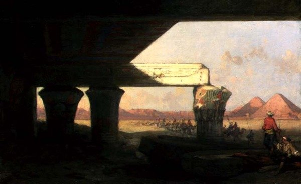Egyptisk landskab med en fjern udsigt over pyramiderne af David Roberts