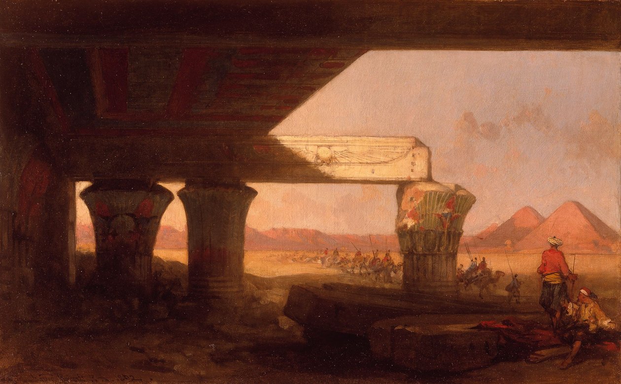 Egyptisk landskab med udsigt til pyramiderne på afstand af David Roberts