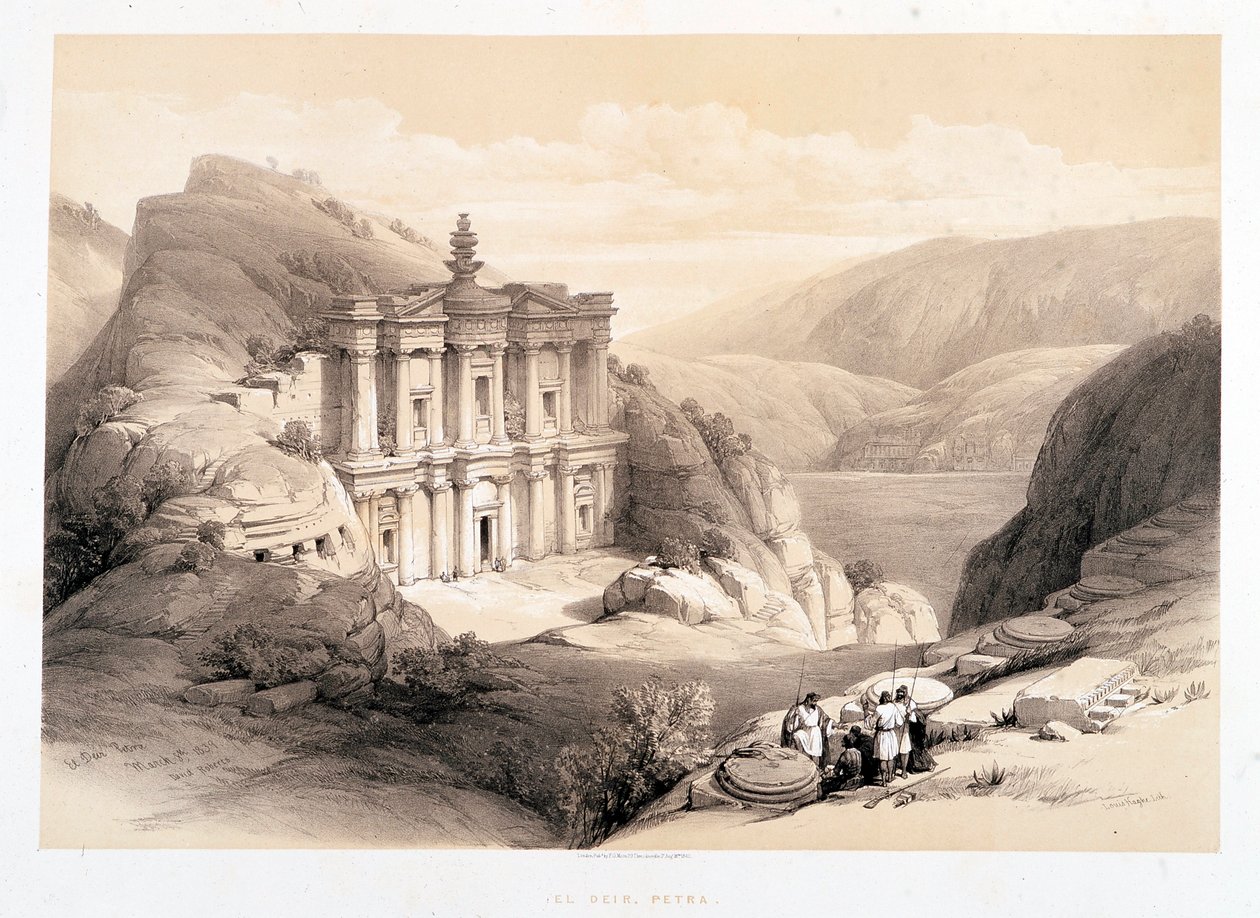 El Deir, Petra, tegning lavet den 08/03/1839 i "" The Holy Land"", London-1849 af David Roberts