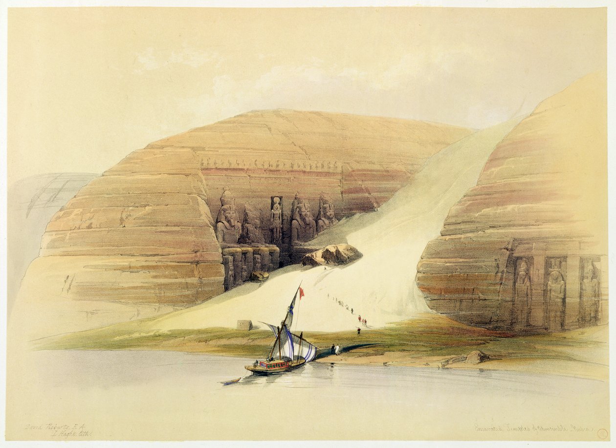 Udgravet tempel i Abu Simbel, Nubien, Egypten, c1845 af David Roberts