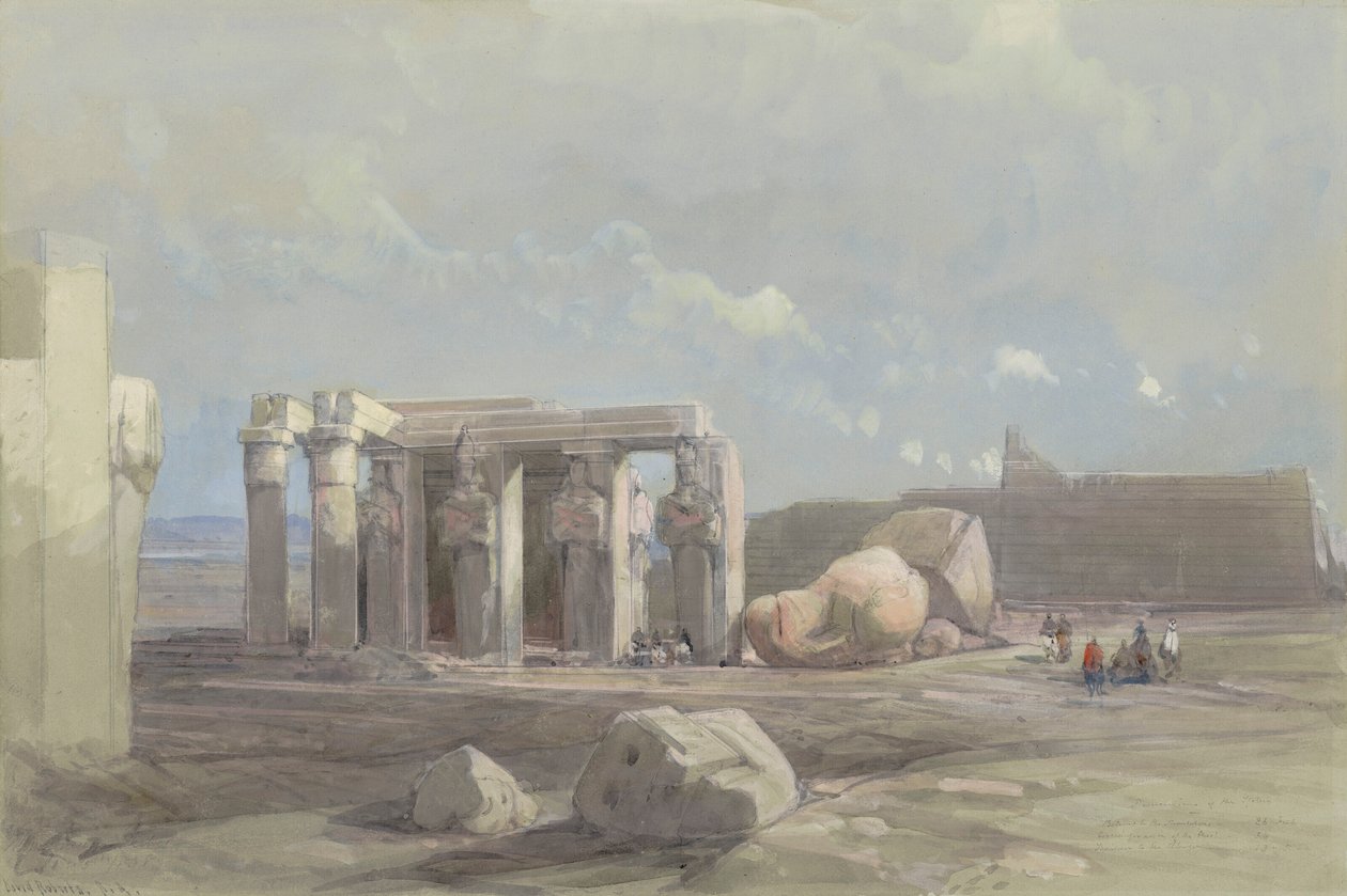 Fragmenter af en kolossalstatue ved Memnonium, Theben af David Roberts
