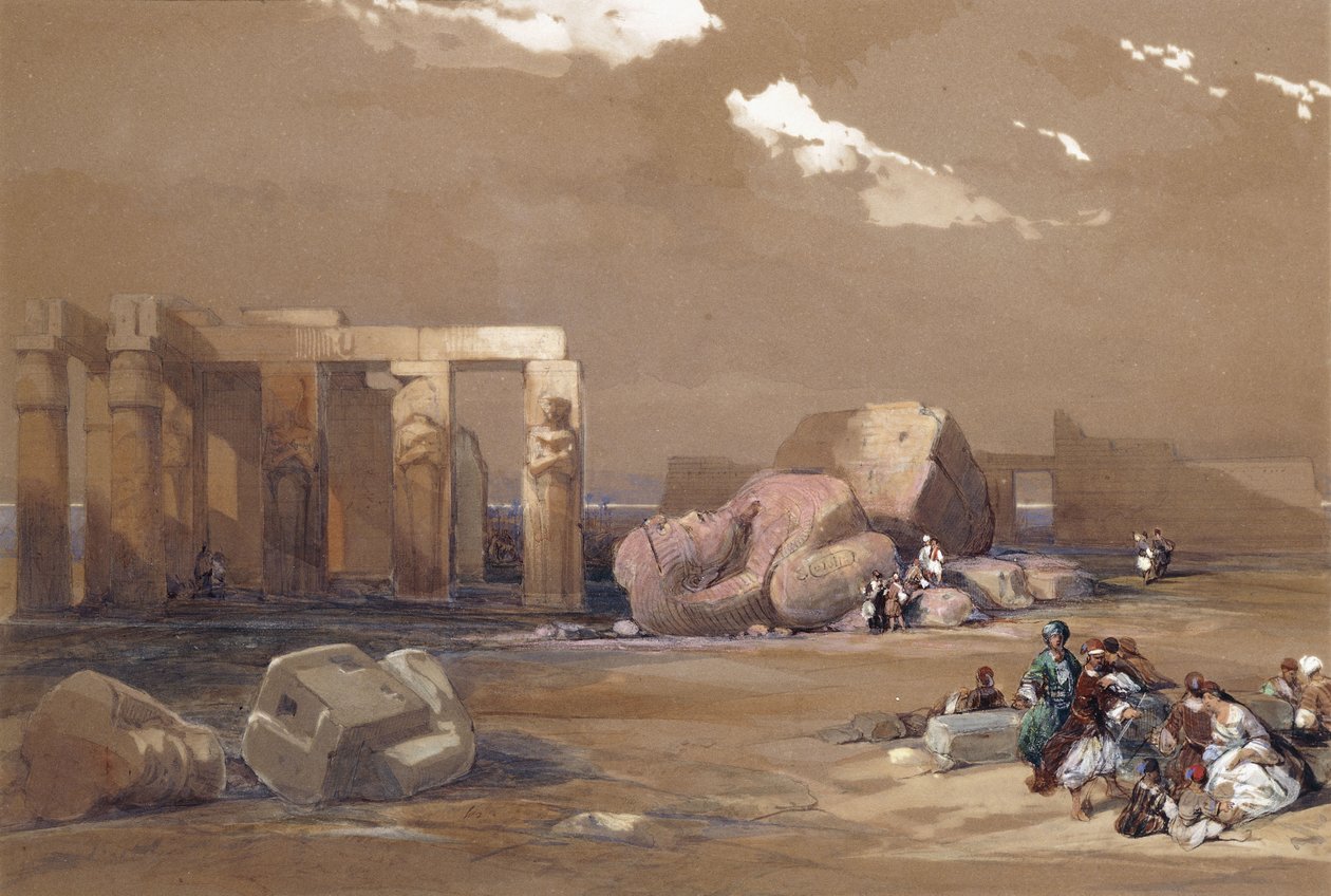 Fragmenter af de store kolosser ved Memnonium, Theben, 1838 af David Roberts