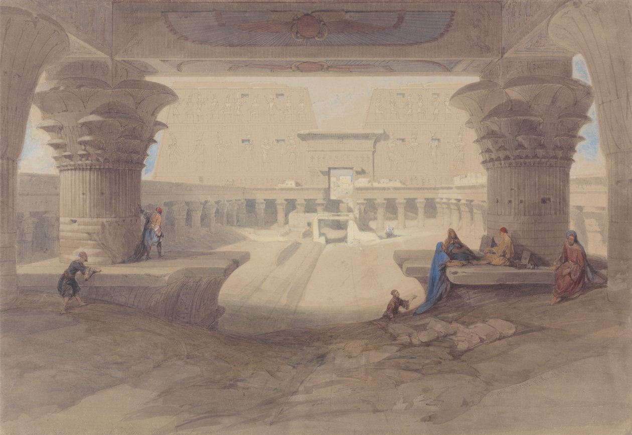 Fra under portikken ved Edfu-templet i Øvre Egypten af David Roberts