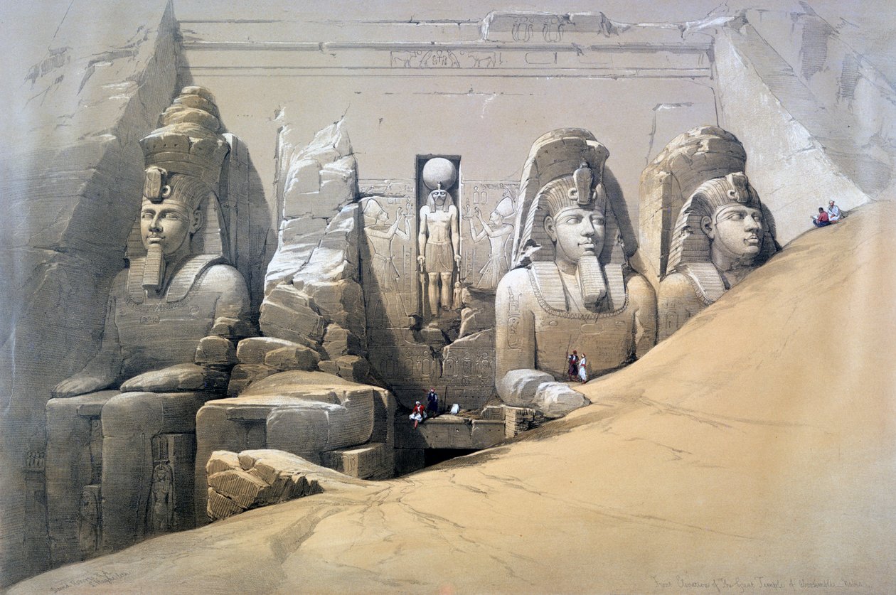 Forhøjning af Abu Simbels store tempel, Nubien, 1800-tallet af David Roberts