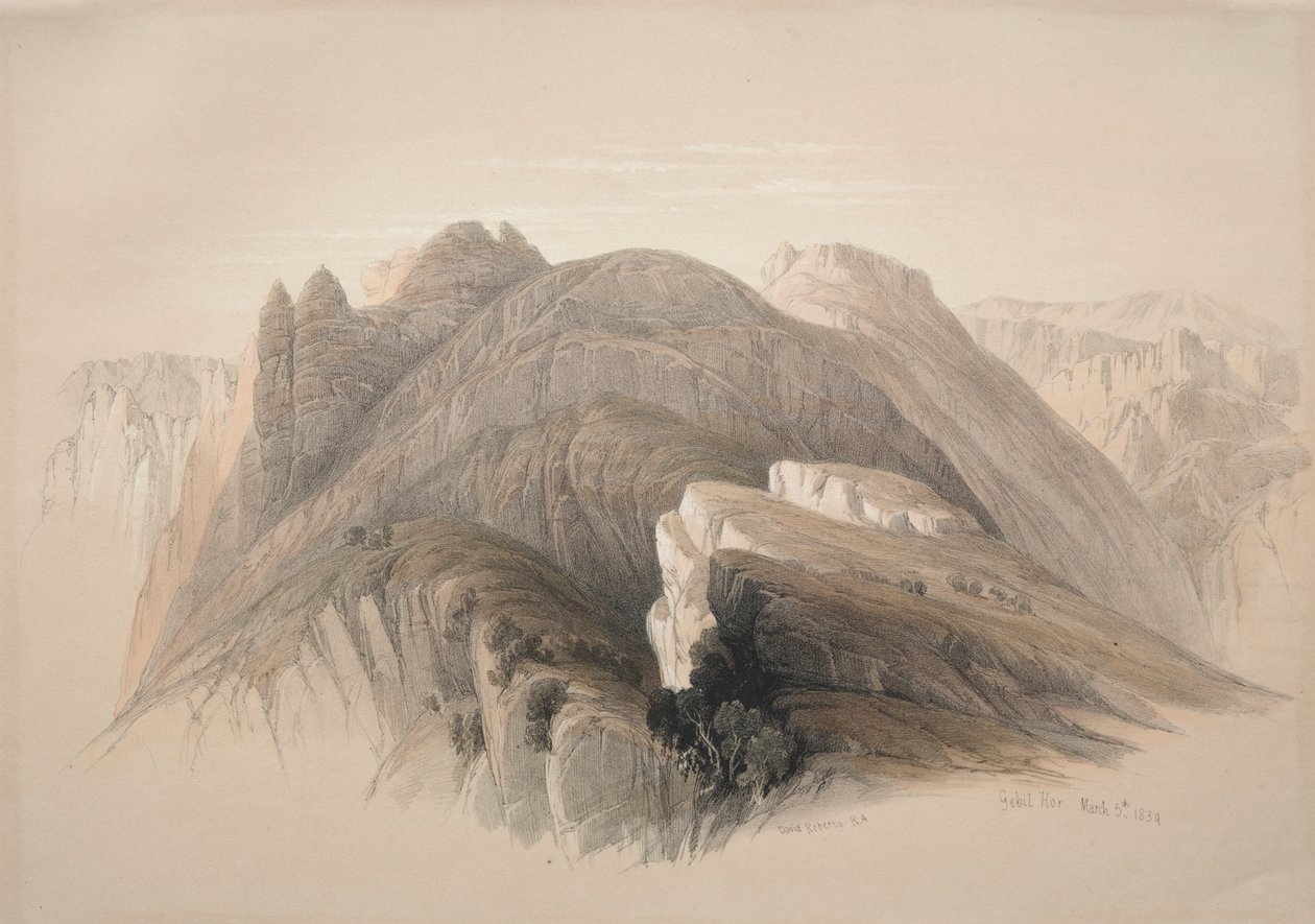 Gebil Hor. Mount Hor, fra klipperne, der omkranser Petra af David Roberts