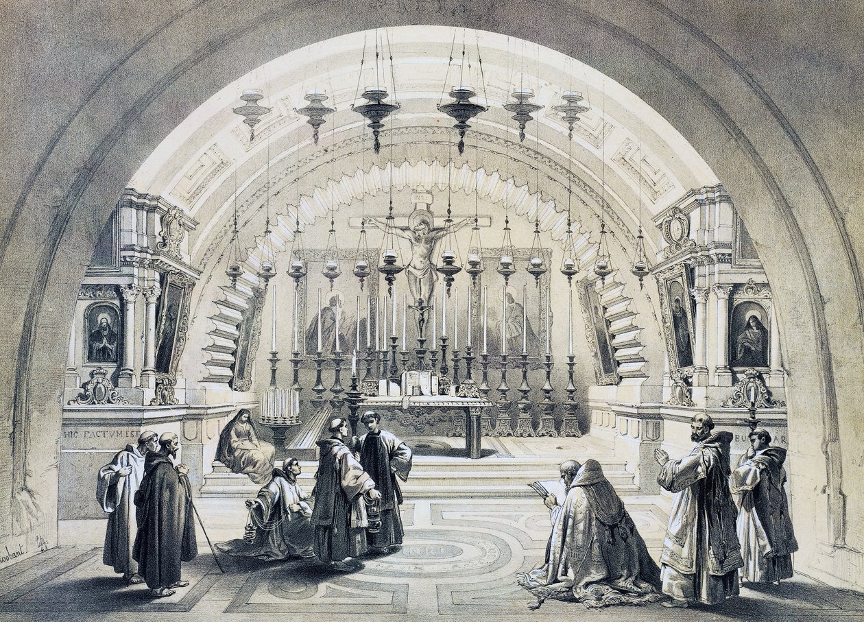 Interiør af Den Hellige Gravs Kirke, Jerusalem af David Roberts
