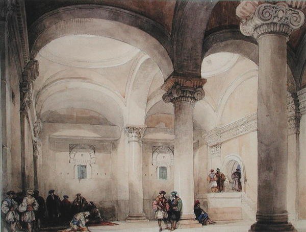 Interiør af en moské, ca. 1835 (akvarel på papir) af David Roberts