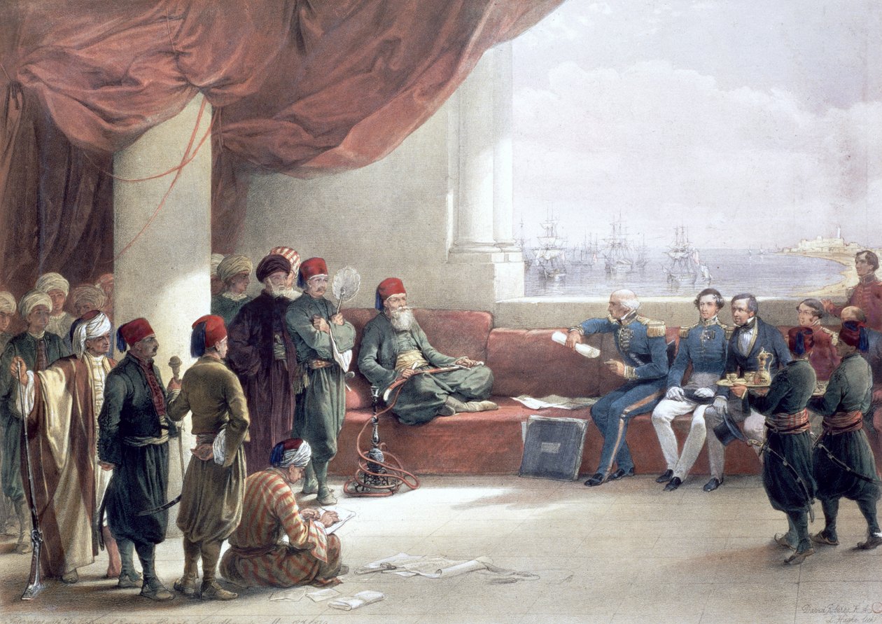 Interview med vicekongen af Egypten ved hans palads, Alexandria, Egypten, 12. maj 1839, 19. århundrede af David Roberts