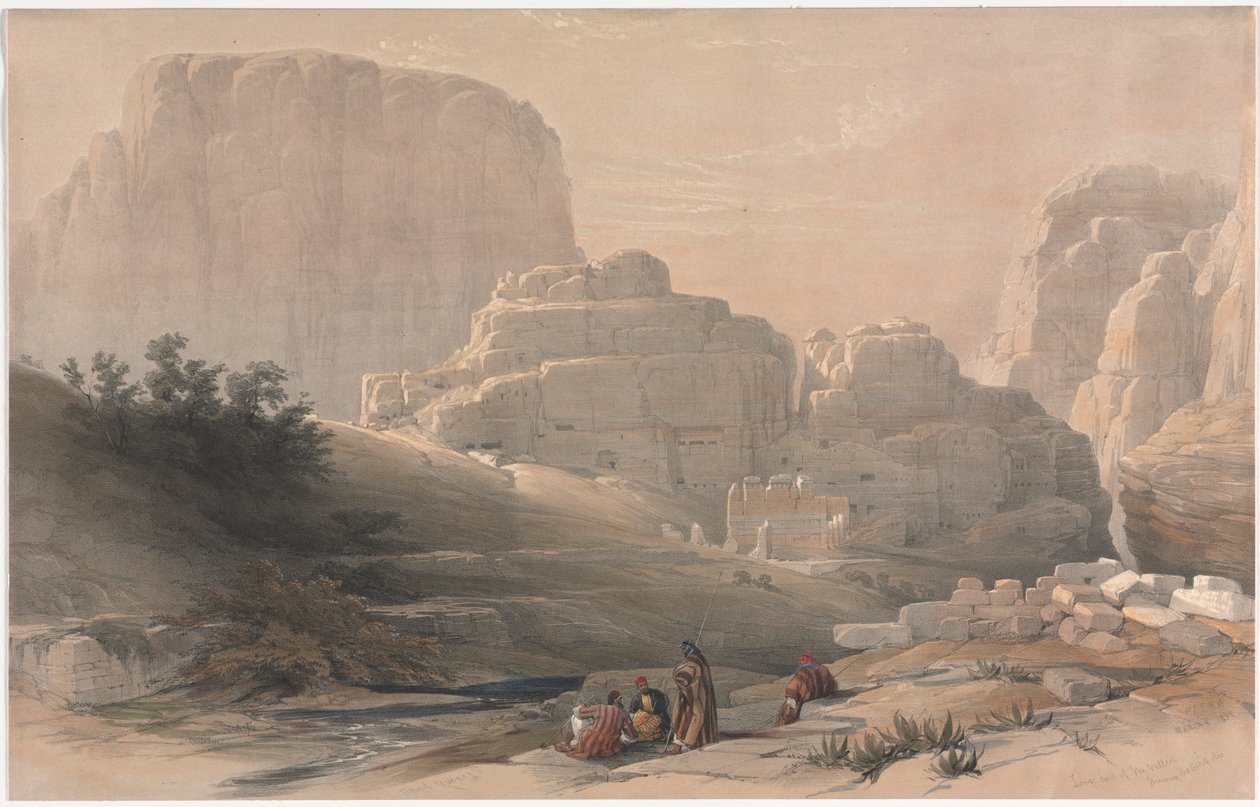 Petra, nedre ende af dalen, ser på Akropolis af David Roberts