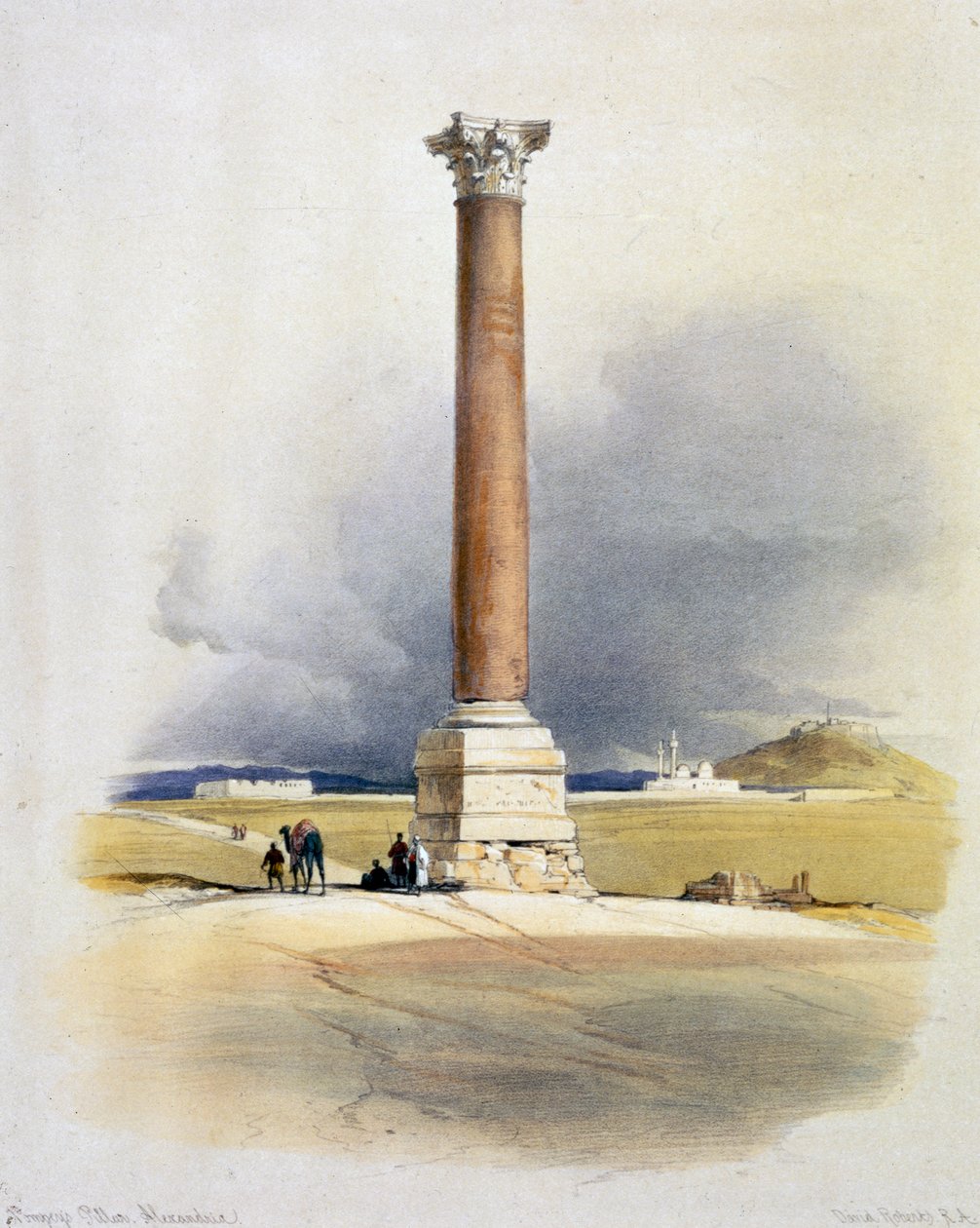 Pompeys søjle, Alexandria, Egypten, 1800-tallet af David Roberts