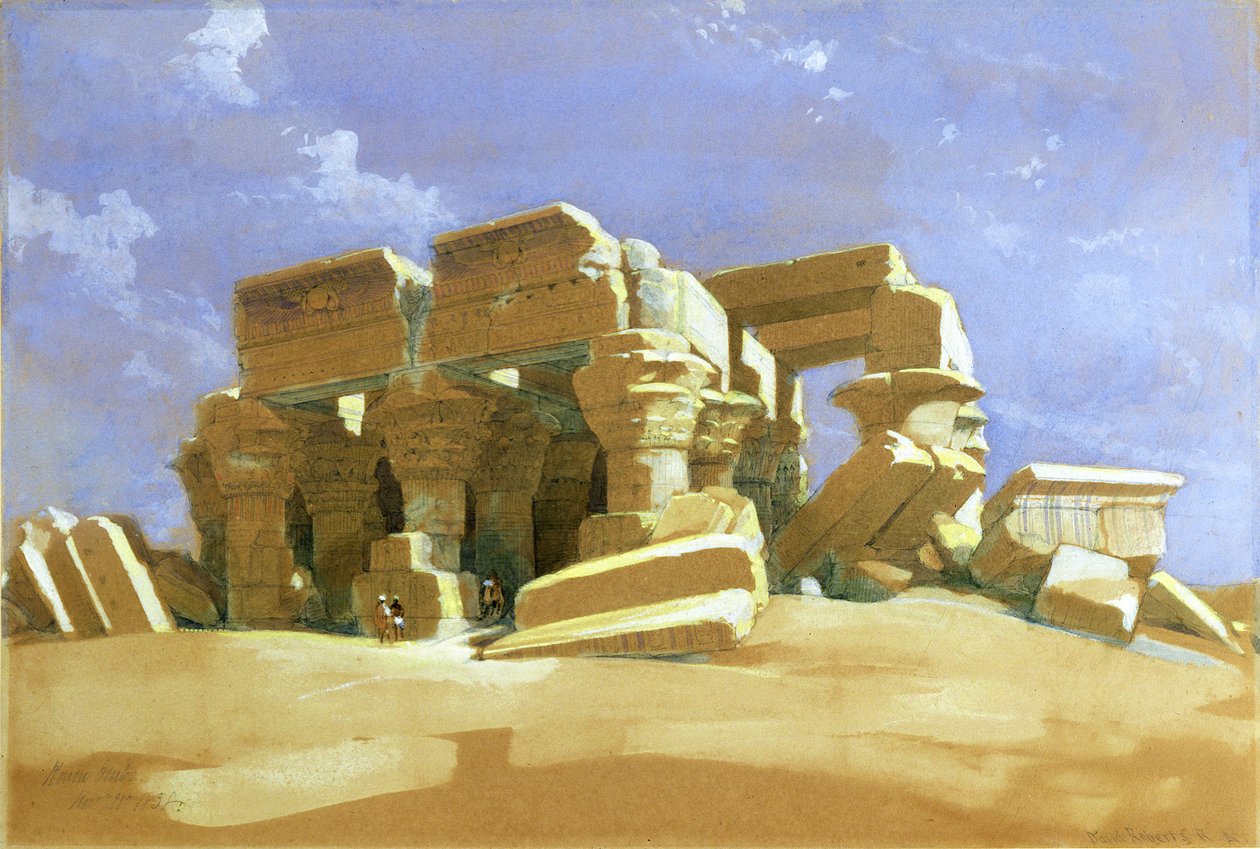 Portiko af Kom Ombo-templet, Øvre Egypten, 1838 (wc på papir) af David Roberts