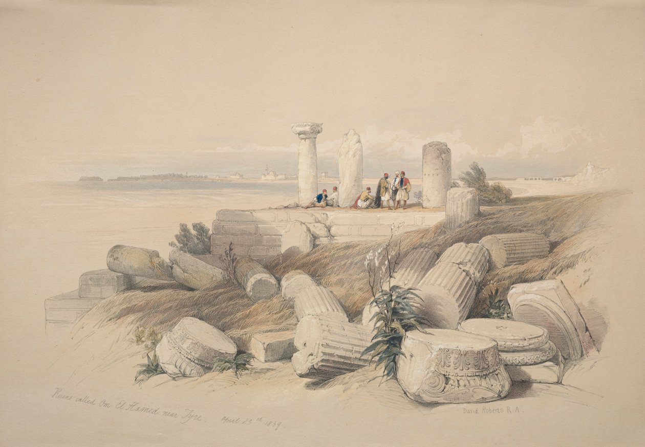 Ruiner kaldet Om El Hamed nær Tyrus, 1839. af David Roberts