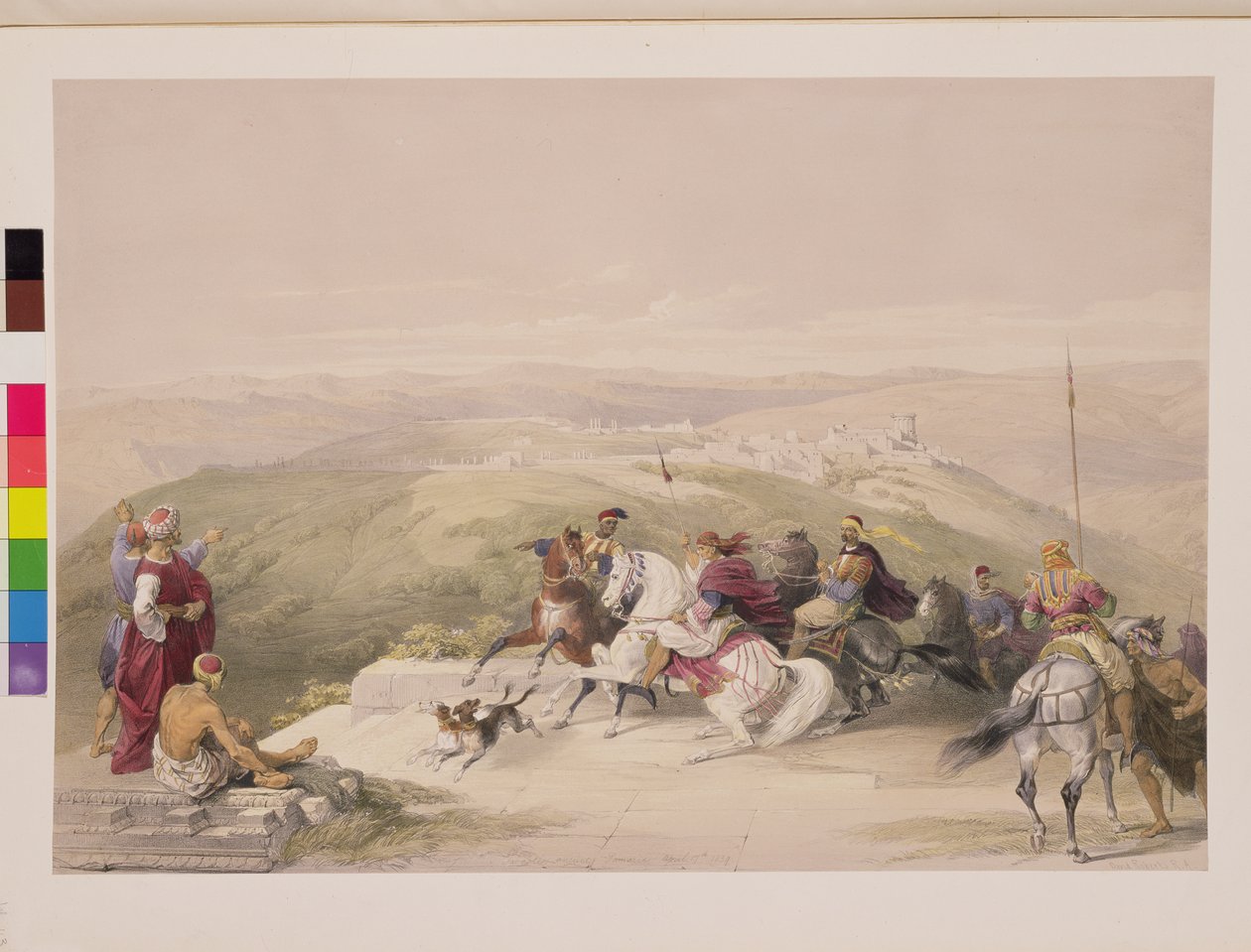 Sabaste, det gamle Samaria, den 17. april 1839, plade 44 fra bind I af "The Holy Land", graveret af Louis Haghe (1806-85), udg. 1842 af David Roberts