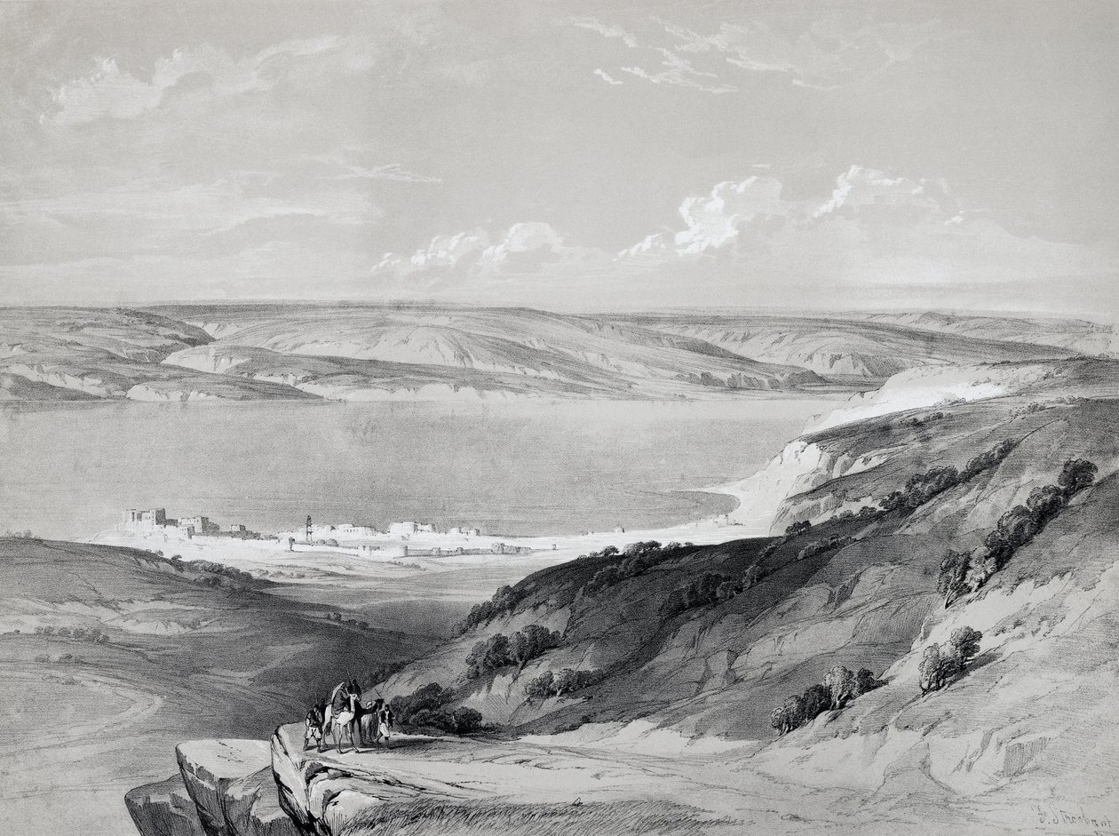 Genesaret Sø, fra rejse til det hellige land, litografi af David Roberts (1796-1864) af David Roberts