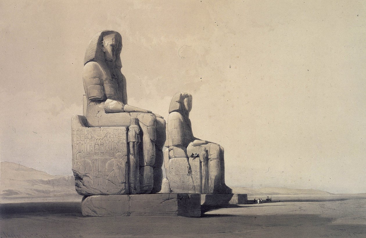 Statuer ved Theben, Egypten, c1845 (litografi) af David Roberts
