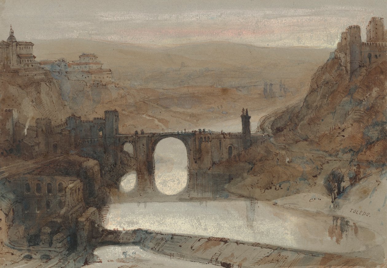 Broen i Toledo, nær Madrid, Spanien af David Roberts