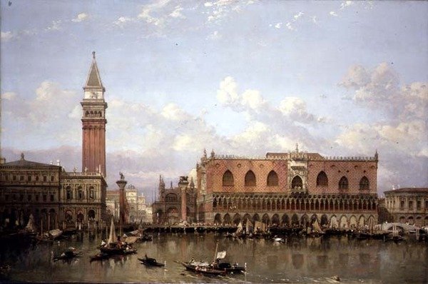 Dogepaladset, Venedig, fra Bacino di San Marco af David Roberts