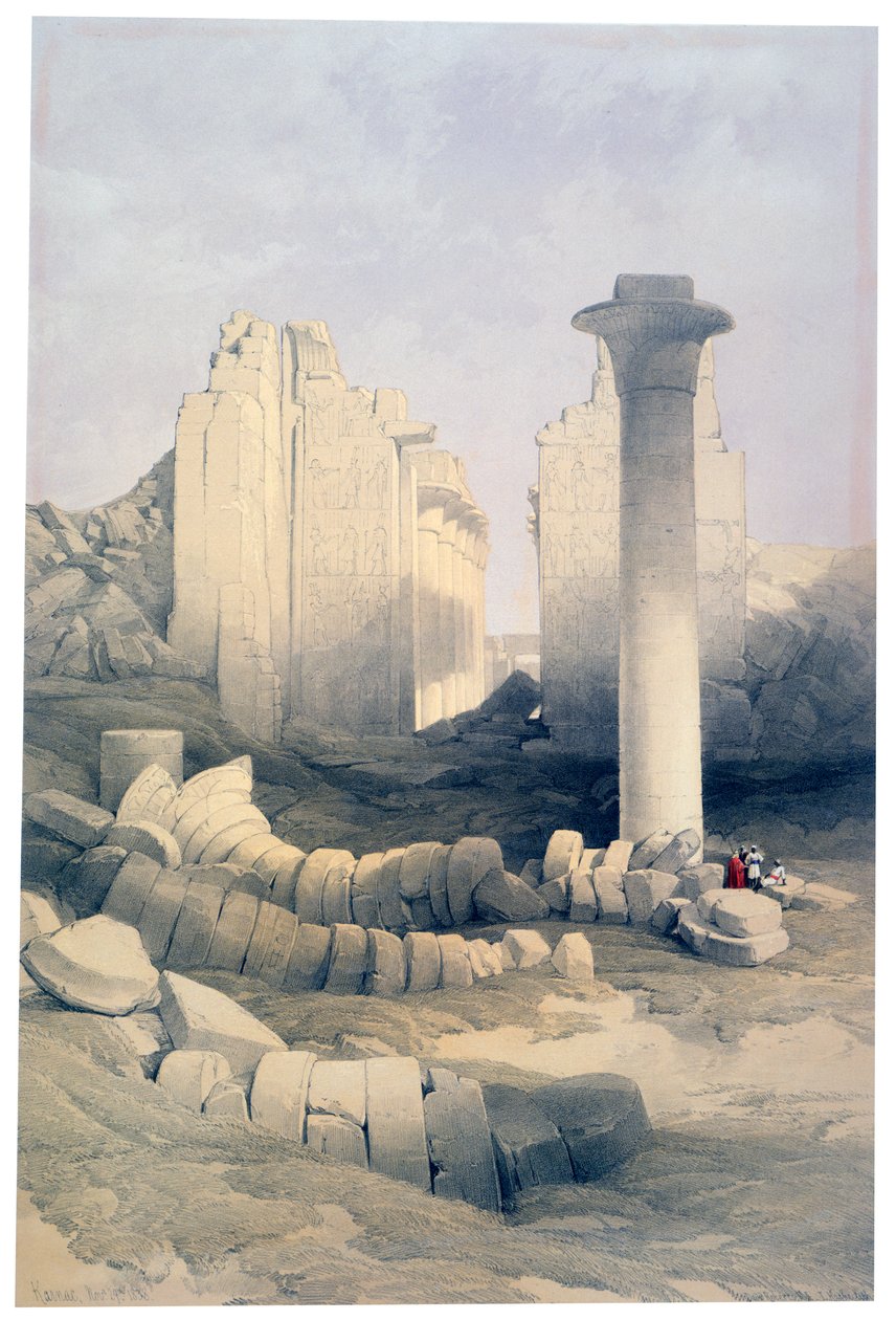 Dromos eller Central Hall of the Great Temple of Amun, Karnak, 1800-tallet af David Roberts