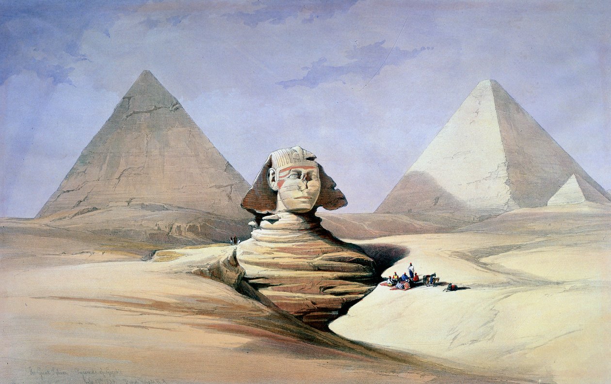 Den store sfinks og pyramiderne i Giza, 1838-1839 af David Roberts