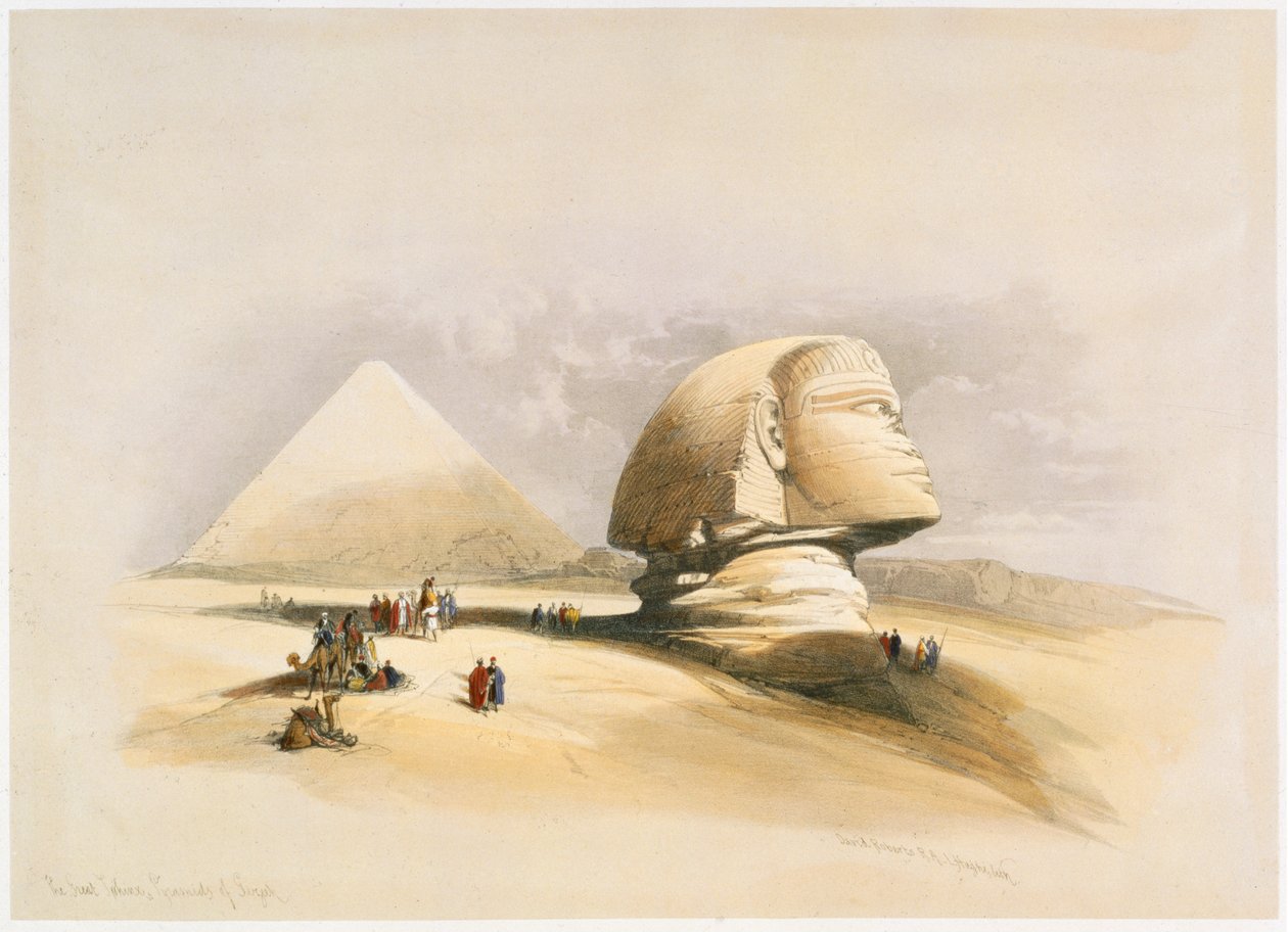 Den store sfinks og pyramiderne i Giza, 1800-tallet af David Roberts