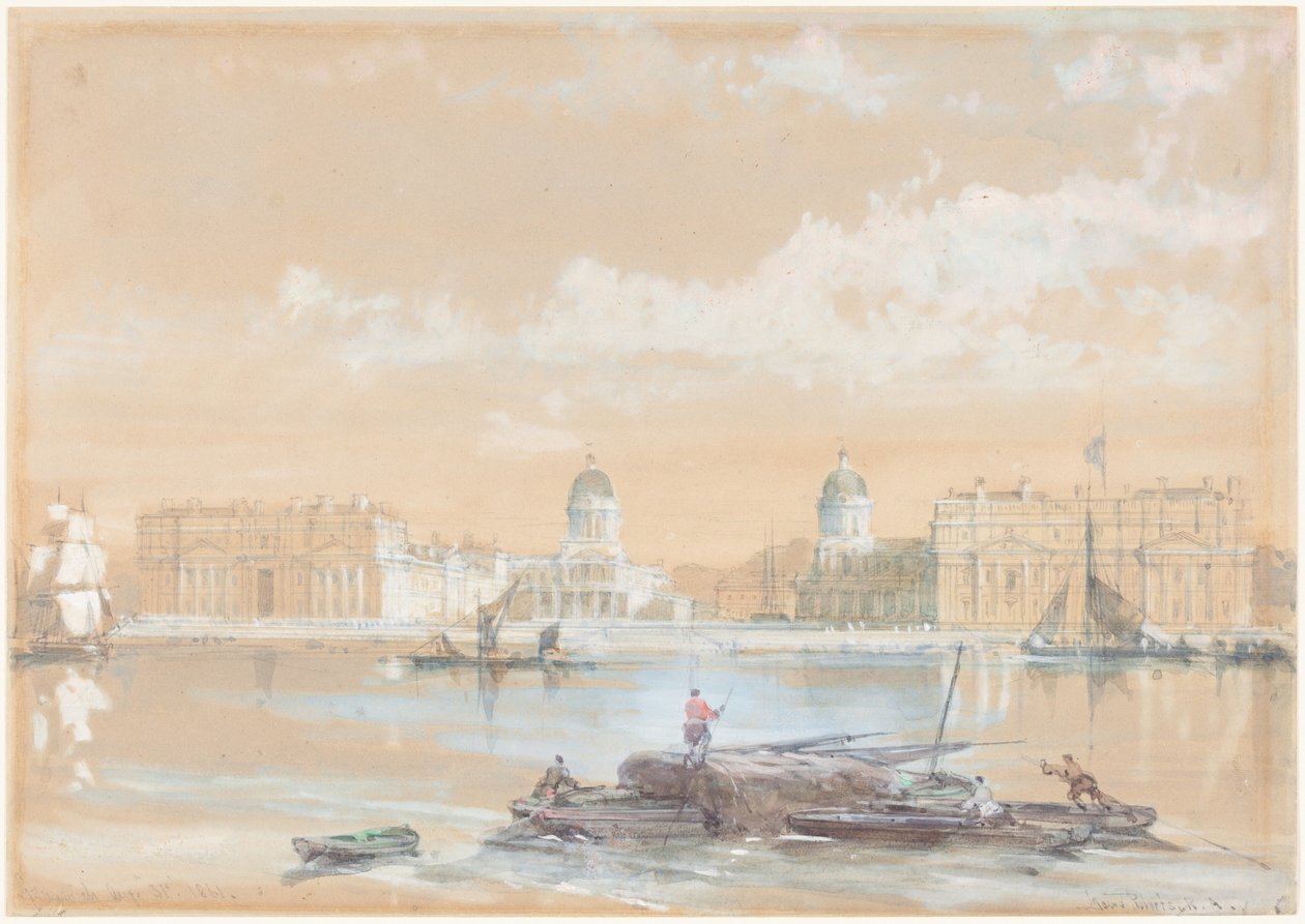 Søofficersskolen set fra floden ved Greenwich af David Roberts