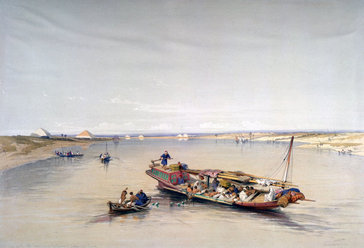 Nilen ser mod pyramiderne i Dahshur og Saqqarah, 1800-tallet af David Roberts