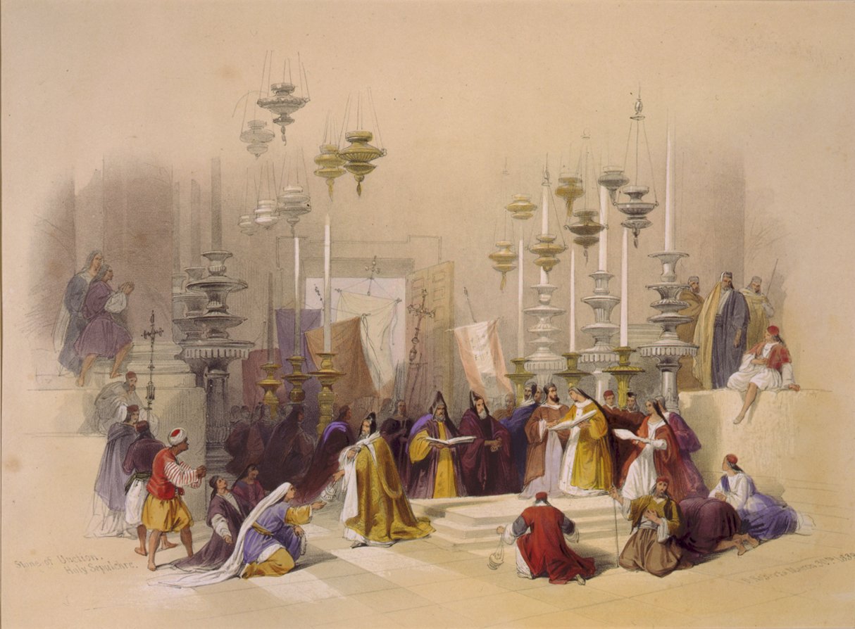 Salvningsstenen ved Den Hellige Grav, Jerusalem af David Roberts