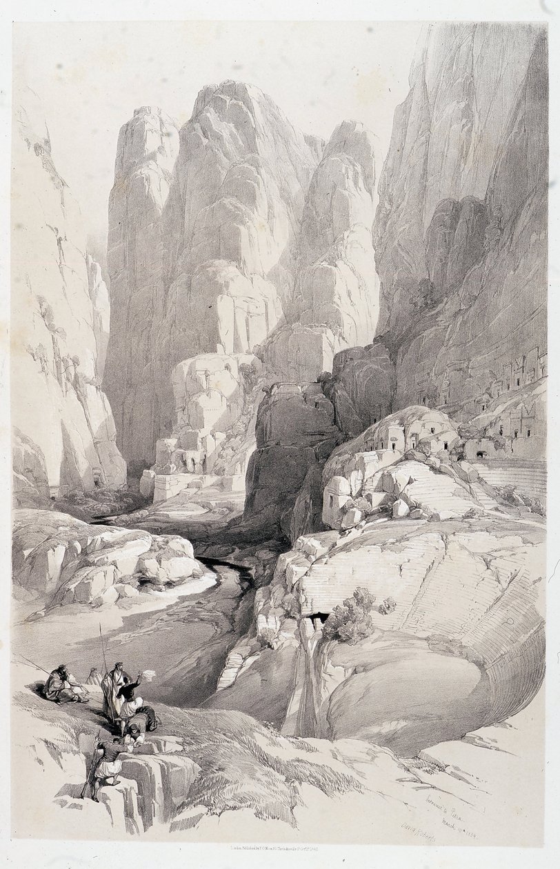 Teatret (indgang til Petra), tegning lavet den 10/03/1839 i “Det Hellige Land””, London 1849 af David Roberts
