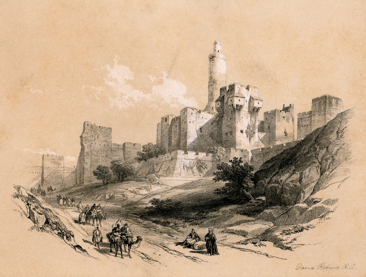 Davids tårn, Jerusalem, Israel, 1855. af David Roberts