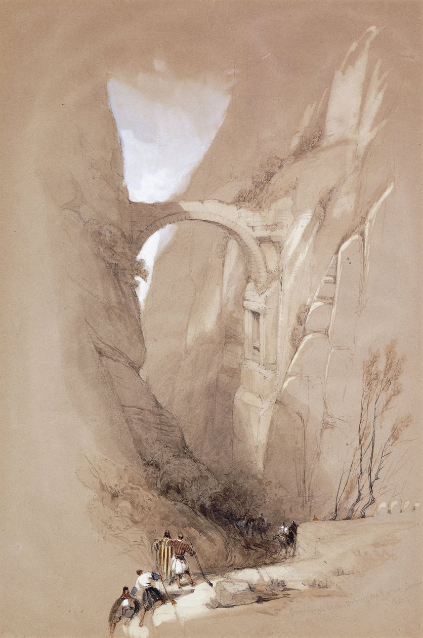 Triumfbuen krydser kløften, der fører til Petra, 1839 af David Roberts