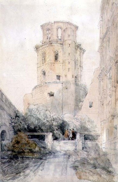 Tårnet i Heidelberg, ca.1830 (blyant og akvarel på papir) af David Roberts