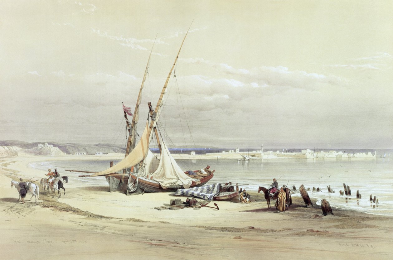 Tsur, det gamle Tyrus, 27. april 1839, plade 69 fra bind II af "The Holy Land", graveret af Louis Haghe (1806-85), udg. 1843 af David Roberts