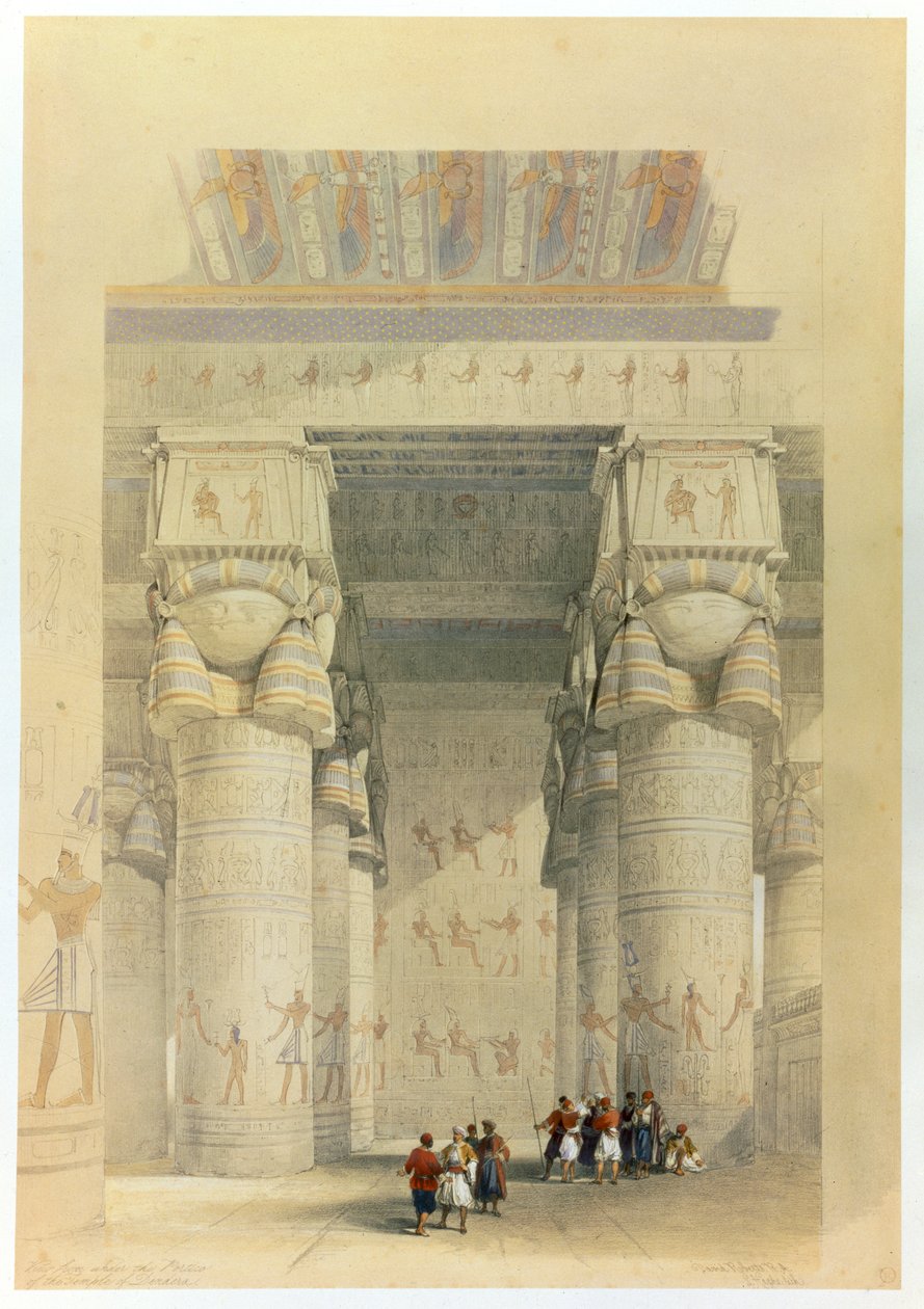 Udsigt fra under forhallen til templet i Denderah, Egypten, 1800-tallet af David Roberts