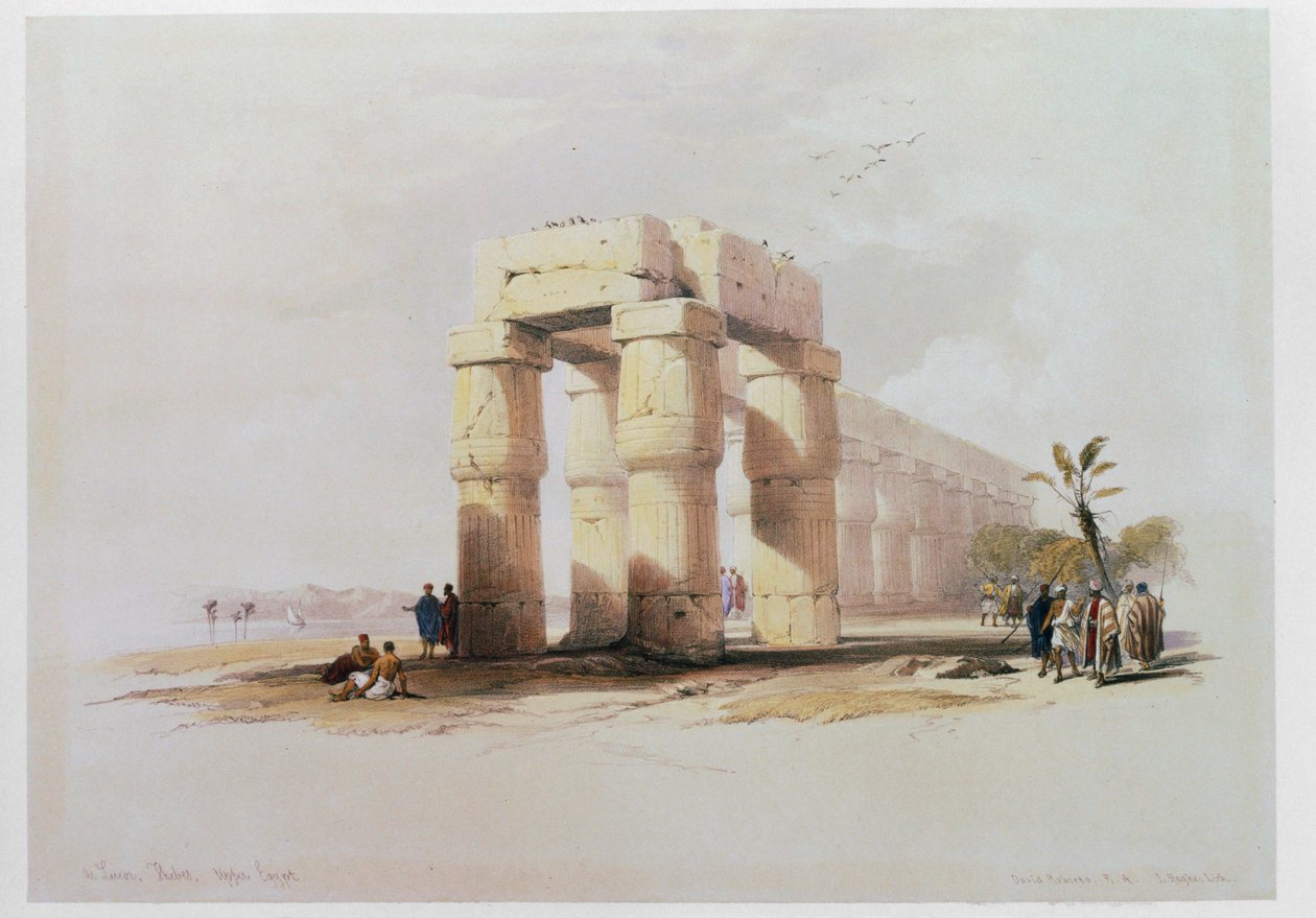Udsigt over Luxor, Theben, der viser søjlegangen, som omgiver gårdspladsen ved Luxor-templet ... af David Roberts