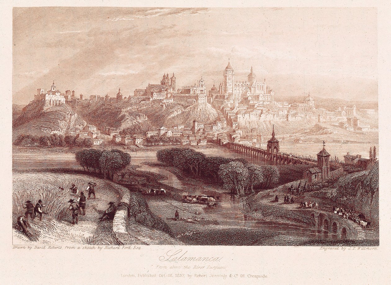 Udsigt over Salamanca, Spanien, lavet af David Robert (1796-1864) under hans rejse i 1837 af David Roberts