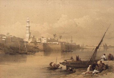Udsigt over Nilen, færge til Giza, fra "Egypten og Nubien", bind 3 (litho) af David Roberts