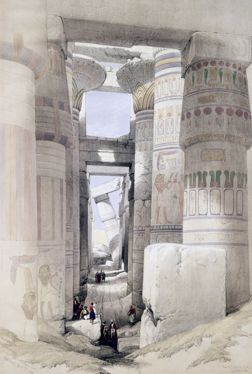 Udsigt gennem Hall of Columns, Karnak, fra Egypten og Nubia, Vol.1 af David Roberts