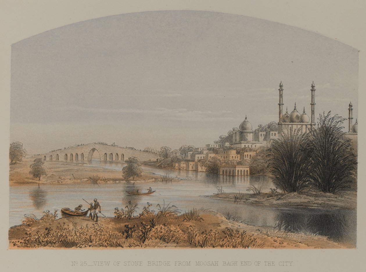 Udsigt over Stone Bridge fra Moosah Bagh End of the City af David Scott Lieutenant Colonel (after) Dodgson